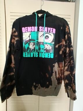 Demon Slayer Tie-Dye Graphic Hoodie in Black & Brown